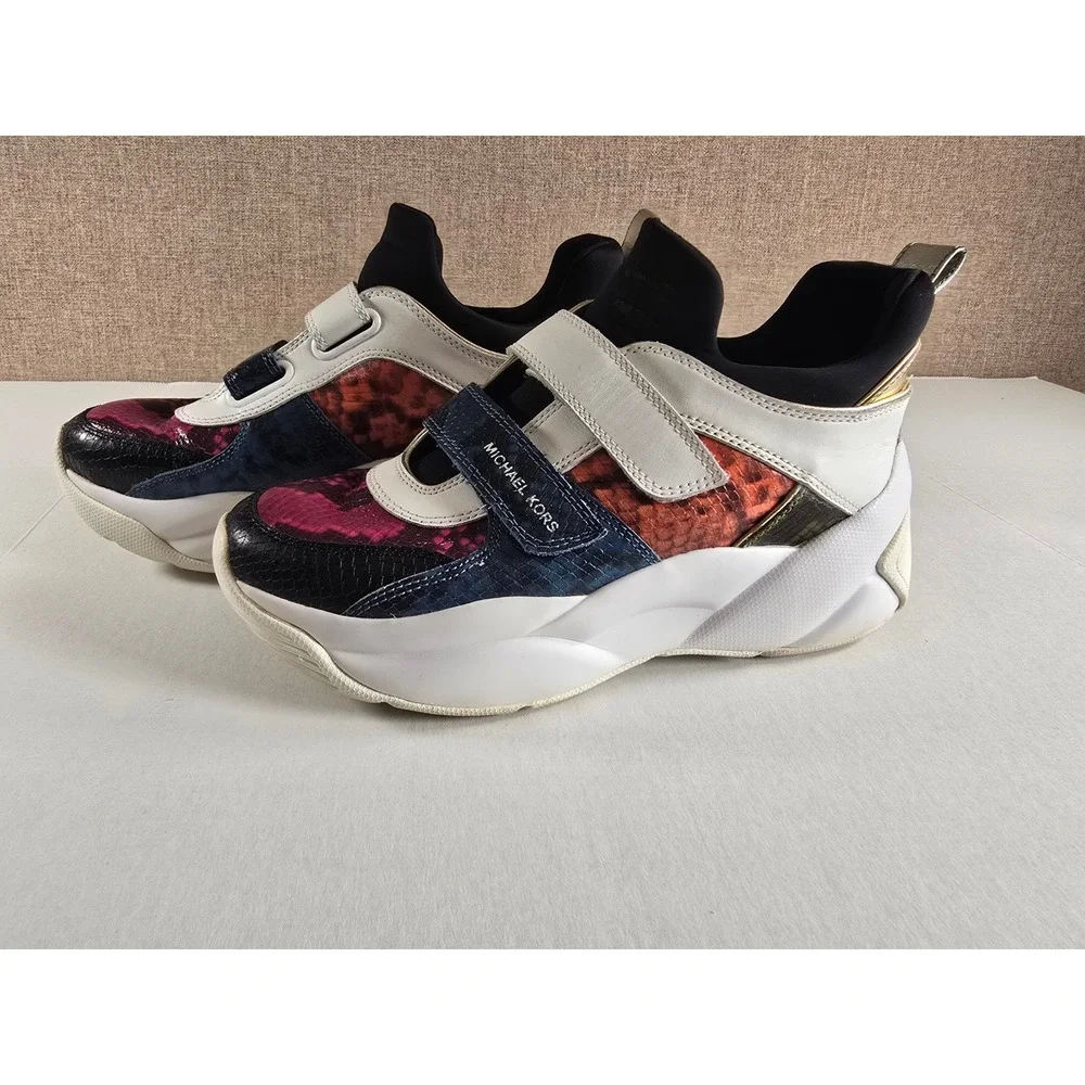 Michael Kors Cosmo Multi Color Snakeskin Embossed Platform Sneakers Straps